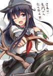  ;d akatsuki_(kantai_collection) anchor_symbol antlers black_hair blue_eyes blush christmas feesu_(rinc7600) hat headgear highres kantai_collection looking_at_viewer nagato_(kantai_collection) one_eye_closed open_mouth reins sack school_uniform serafuku smile solo 