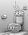  abubu cannon kantai_collection monochrome no_humans rensouhou-chan slippers toilet toilet_paper toilet_seat |_| 