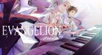  2boys brown_hair copyright_name dated ikari_shinji instrument kumikuu male_focus multiple_boys nagisa_kaworu neon_genesis_evangelion piano playing_instrument playing_piano white_hair 