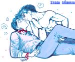  2boys blush character_name chest couple jungyun99 kuwabara_kazuma male_focus multiple_boys red_string shirtless smile string urameshi_yuusuke yaoi yuu_yuu_hakusho 