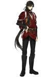  1boy alternate_costume alternate_hairstyle blue_eyes boots brown_hair full_body highres izumi-no-kami_kanesada japanese_clothes jewelry long_hair looking_at_viewer male_focus official_art ponytail ring shiramine_(srmn09) simple_background solo standing touken_ranbu transparent_background very_long_hair 