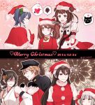  1boy 6+girls admiral_(kantai_collection) alternate_costume bell bell_collar black_hair blue_hair brown_eyes brown_hair cat_tail christmas collar dated detached_sleeves double_bun fur_trim gloves hair_ornament hat japanese_clothes kantai_collection kasumi_(kantai_collection) long_hair merry_christmas military military_hat military_uniform multiple_girls nagato_(kantai_collection) nagomi_(mokatitk) naka_(kantai_collection) naval_uniform peaked_cap puffy_short_sleeves puffy_sleeves red_gloves ryuujou_(kantai_collection) santa_costume santa_hat short_hair short_sleeves side_ponytail silver_hair souryuu_(kantai_collection) spoken_squiggle squiggle tail thought_bubble twintails twitter_username uniform yamashiro_(kantai_collection) 