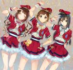  brown_eyes brown_hair closed_eyes confetti green_eyes hat honda_mio idolmaster idolmaster_cinderella_girls onbr pointing shibuya_rin shimamura_uzuki skirt 