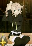  1girl absurdres alisha_(tales) black_legwear blonde_hair character_request copyright_request drill_hair green_eyes highres nyantype official_art side_ponytail solo tales_of_(series) tales_of_zestiria thigh-highs zettai_ryouiki 