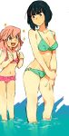  2girls bikini highres jakuzure_nonon kill_la_kill kiryuuin_satsuki multiple_girls pink_hair short_hair simple_background swimsuit water 