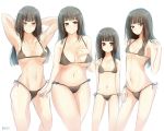  4girls batta_(kanzume_quality) bikini black_hair brown_eyes long_hair multiple_girls original standing swimsuit 