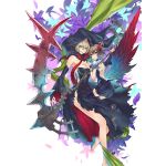  2d 2girls armpits bare_legs bare_shoulders dress flower grin hair_flower hair_ornament looking_at_viewer multiple_girls red_nails scythe smile thigh-highs wings witch 