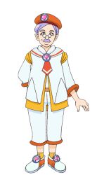  1boy belt beret closed_mouth facial_hair full_body glasses hat hat_ornament heart heart_hat_ornament kuku_(precure) mustache official_art orange_belt orange_eyes pince-nez pointy_ears precure purple_hair smile socks solo standing star_twinkle_precure transparent_background yellow_socks 
