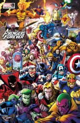  absurdres armor avengers_(series) beast_(x-men) black_panther_(marvel) black_panther_(series) blonde_hair blue_eyes blue_fur bow_(weapon) brain brunnhilde_(marvel) captain_america captain_america_(series) character_request colored_skin colossus_(x-men) comic_cover copyright_logo copyright_name cover cover_page everyone exposed_brain fantastic_four fire giant gloves green_hair green_skin grin hammer hawkeye_(marvel) hercules_(marvel) highres holding holding_bow_(weapon) holding_hammer holding_shield holding_sword holding_weapon human_torch iron_man iron_man_(series) kirby_krackle logo long_hair marvel metal_skin mjolnir_(marvel) moondragon muscular muscular_male mystical_high_collar nova_(marvel) official_art opaque_sunglasses power_armor pyrokinesis quiver red-tinted_eyewear red_gloves russell_dauterman scarlet_witch shield short_hair silver_surfer smile storm_(x-men) superhero_costume sword thor_(marvel) thor_(marvel)_(series) tinted_eyewear valkyrie_(marvel) vision_(marvel) weapon western_comics_(style) wonder_man_(marvel) x-men yellowjacket_(marvel) 