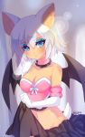  1girl :3 animal_ears bangs blue_eyes blush bottomless breasts choker cleavage demon_wings elbow_gloves eyelashes feli gloves looking_at_viewer payot personification rouge_the_bat smile solo sonic_the_hedgehog tail white_hair wings 