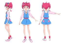  1girl ahoge belt blue_overalls blunt_bangs closed_mouth full_body hair_ornament hairband hoshina_hikaru jewelry long_hair looking_at_viewer necklace official_art overall_shorts overalls pink_belt pink_eyes pink_hair pink_shirt pink_socks precure reference_sheet shirt shoes short_jumpsuit smile sneakers socks solo standing star_(symbol) star_twinkle_precure transparent_background twintails white_shoes 