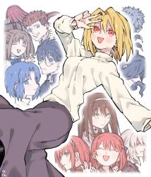  4boys 6+girls aozaki_aoko apron ass black_hair black_pantyhose blonde_hair blue_bow blue_eyes blue_jacket blue_kimono blush blush_stickers bow breasts briefcase brother_and_sister ciel_(tsukihime) closed_eyes collared_shirt commentary_request curtains everyone evil_smile floating_hair formal_clothes from_behind gakuran glasses grey_hair hair_between_eyes hair_intakes hairband happy highres hisui_(tsukihime) holding holding_briefcase inui_arihiko jacket japanese_clothes kimono kohaku_(tsukihime) light_smile long_hair looking_back maid maid_apron maid_headdress medium_hair messy_hair michael_roa_valdamjong misaki_municipal_high_school_uniform monster multiple_boys multiple_girls necoccao nrvnqsr_chaos orange_hair pale_skin pantyhose purple_skirt red_eyes red_ribbon ribbon school_uniform sharp_teeth shirt short_hair siblings sidelocks sisters skirt smile sweater teeth tohno_akiha tohno_shiki tohno_shiki_(original) triangle_mouth tsukihime turtleneck turtleneck_sweater twins v vampire vest waving white_hair white_hairband white_sweater yellow_vest yumizuka_satsuki 