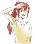  1girl free! haru_no_pan_matsuri long_hair looking_at_viewer lowres matsuoka_gou ponytail red_eyes redhead smile solo t-shirt 