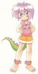  1girl barefoot character_request dragon_tail feet hands_in_pockets hoodie oyatsu_(mk2) purple_hair short_hair shorts tail toes violet_eyes 