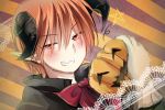  1boy brown_hair cape gloves grin horns jack-o&#039;-lantern little_busters!! nashihako natsume_kyousuke pointy_ears red_eyes short_hair smile 