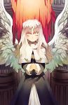  1girl angel_wings caren_hortensia dress fate/hollow_ataraxia fate_(series) habit highres long_hair naoko_(juvenile) nun praying solo white_hair wings 