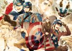  6+boys armor blonde_hair captain_america helmet koto_eri marvel military military_uniform multiple_boys multiple_persona shield steve_rogers superhero uniform 