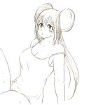 1girl breasts cleavage double_bun large_breasts long_hair mei_(pokemon) nightgown niku_(dance-siva) no_hat pokemon pokemon_(game) pokemon_bw2 sketch solo spaghetti_strap strap_slip sweat 
