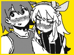 >_< 1boy 1girl animated animated_gif aubrey_(faraway)_(omori) aubrey_(omori) blush bright_pupils chinese_commentary collarbone commentary_request double-parted_bangs greyscale_with_colored_background hair_between_eyes hairband huasuan69416 jacket kel_(faraway)_(omori) kel_(omori) long_hair long_sidelocks lowres omori open_clothes open_jacket open_mouth short_hair sidelocks sweat sweatdrop 