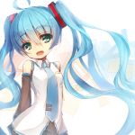  1girl ahoge blue_hair detached_sleeves green_eyes hatsune_miku highres if_(asita) long_hair necktie open_mouth solo twintails very_long_hair vocaloid 