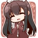  1girl :d akagi_(kantai_collection) alternate_costume apron black_hair bloom2425 blush_stickers chibi closed_eyes enmaided hands_together kantai_collection long_hair maid maid_headdress open_mouth smile 