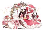  2girls bare_shoulders bell black_hair blush boots bow cross-laced_footwear dress flower frills gift hair_bow hat highres love_live!_school_idol_project merry_christmas multiple_girls nishikino_maki red_eyes redhead ribbon sack santa_costume santa_hat short_hair violet_eyes yazawa_nico yukinokoe 