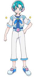  1boy alien aqua_hair closed_mouth full_body headphones headset heart lolo_(precure) multicolored_hair official_art pink_hair precure smile solo split_mouth standing star_twinkle_precure transparent_background 