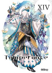  artist_name bilingual_commentary bug butterfly card english_text full_body holding long_sleeves mixed-language_commentary original roman_numeral simple_background sirop tarot tarot_card temperance_(tarot) 