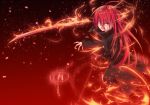  1girl blood coat fire highres jewelry long_hair magic_circle nakadadaichi necklace pendant red_eyes redhead shakugan_no_shana shana sword weapon 