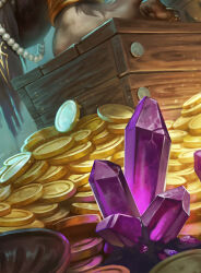  1boy beads blondynkitezgraja coin crystal drawer furry furry_male gem gold gold_coin head_out_of_frame highres jewelry necklace original purple_gem red_gem solo statue treasure_chest 
