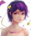  1girl bust collarbone ctt_(jeansctt7) ears headband heart highres komeiji_satori lips nose nude purple_hair realistic short_hair simple_background solo tagme topless touhou violet_eyes white_background 