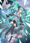  1boy 1girl 2d bare_shoulders crying disintegration fading falling glasses green_eyes green_hair hatsune_miku kaito tears thigh-highs twintails vocaloid 