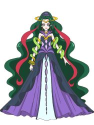  1girl closed_mouth crescent crescent_earrings dress earrings full_body green_eyes green_hair jewelry official_art ophiuchus_(precure) precure red_hair smile snake snake_wrapped_around_arm solo standing star_twinkle_precure transparent_background 