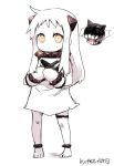  1girl ahoge airplane dress holding horns kantai_collection long_hair looking_at_viewer mittens northern_ocean_hime simple_background sketch solo white_background white_dress white_hair white_skin yellow_eyes yuzuki_gao 