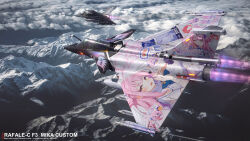  3d absurdres aircraft airplane canards clouds dassault_rafale english_text fighter_jet highres lolicon_(lolicon42051636) military_vehicle mountain no_humans photoshop_(medium) sky war_thunder 
