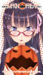  1girl black_hair glasses jack-o&#039;-lantern long_hair original osafune_(pumpkinfreaks) solo violet_eyes 