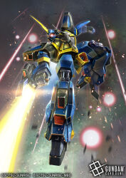  barzam beam_cannon beam_rifle commentary_request copyright_notice debris energy_beam energy_gun english_text explosion firing glowing glowing_eye gundam gundam_card_game hukutuuprunes logo mecha mecha_focus mobile_suit nebula no_humans official_art one-eyed realistic robot scene_reference science_fiction space star_(sky) sunrise_(company) thrusters titans_(gundam) title war weapon zero_gravity zeta_gundam zeta_gundam_define 