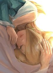  2girls blonde_hair blue_dress brooch closed_eyes closed_mouth commentary_request dress earrings eyelashes hair_over_one_eye hand_on_another's_head highres jewelry lap_pillow long_hair mother_and_child mother_and_daughter multiple_girls off-shoulder_dress off_shoulder parent_and_child purple_nails rosalina rosalina's_mother sideways single_tear sleeping sleeping_on_person smile star_(symbol) star_brooch star_earrings super_mario_bros. super_mario_galaxy time_paradox tsunta_(tntgmsk) white_dress 