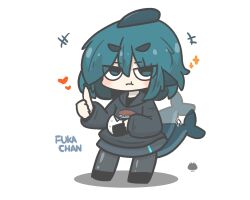  +++ 1girl :t afterimage black_hoodie blue_eyes blue_hair character_name chibi closed_mouth commentary_request fins fish_tail food fuka-chan full_body grey_pantyhose grey_skirt hair_between_eyes heart highres holding holding_food hood hood_down hoodie onigiri original pantyhose sea_urchin shadow shark_tail short_eyebrows simple_background skirt solo sparkle standing tail tail_wagging thick_eyebrows thumbs_up uni_souchou wavy_mouth white_background 