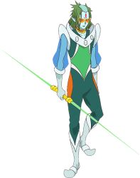  1boy blue_skin closed_mouth colored_skin facial_mark forehead_mark full_body gloves green_hair holding holding_weapon kappard_(precure) official_art orange-tinted_eyewear precure solo star_twinkle_precure tinted_eyewear transparent_background weapon 