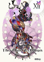  bilingual_commentary bug butterfly card english_text flower full_body long_hair looking_at_viewer mixed-language_commentary original roman_numeral simple_background sirop tarot tarot_card the_hanged_man_(tarot) very_long_hair 
