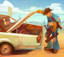  4boys baseball_cap beer_bottle beer_crate belt blu_engineer_(tf2) blu_scout_(tf2) blu_soldier_(tf2) cable cactus car commentary desert engineer_(tf2) gloves goggles hard_hat hat head_only headset helmet knee_pads motor_vehicle multiple_boys nofaceuserr red_spy_(tf2) road_sign scout_(tf2) sign single_glove smile soldier_(tf2) spy_(tf2) team_fortress_2 yellow_gloves 