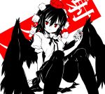  hama_chon hat monochrome red_eyes shameimaru_aya short_hair solo spot_color thigh-highs thighhighs tokin_hat touhou wings 