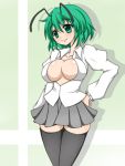  antenna antennae breasts green_eyes green_hair large_breasts open_clothes open_shirt shirt short_hair skirt smile solo thigh-highs thighhighs touhou wriggle_nightbug zefyu 