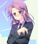  blush kajiki_yumi mahjong necktie purple_eyes purple_hair saki school_uniform taira_kosaka tenbou violet_eyes 
