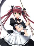  green_eyes hairband long_hair maid queen&#039;s_blade queen's_blade red_hair redhead scythe smile solo takepon twintails wrist_cuffs 
