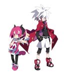  bad_id cape choker demon_girl disgaea disgaea_3 glasses height_difference horns makai_senki_disgaea_3 mao_(disgaea) pantyhose pink_eyes pink_hair pointy_ears raspberyl shorts slit_pupils succubus tail white_hair wrist_cuffs 