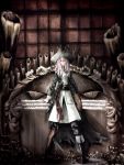  bad_id belt blue_eyes boots coat crossover davey_jones davy_jones davy_jones_(cosplay) disney hat highres instrument irena knife long_hair megurine_luka organ parody pink_hair pirate pirate_hat pirates_of_the_caribbean solo takoluka tricorne vocaloid 