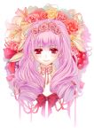  blush bow drill_hair flower hair_ornament original purple_hair red_eyes ribbon smile tamarashi 