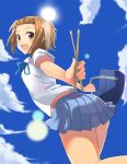  drumsticks k-on! looking_back nishikawa_ari school_uniform skirt smile solo soloo tainaka_ritsu 
